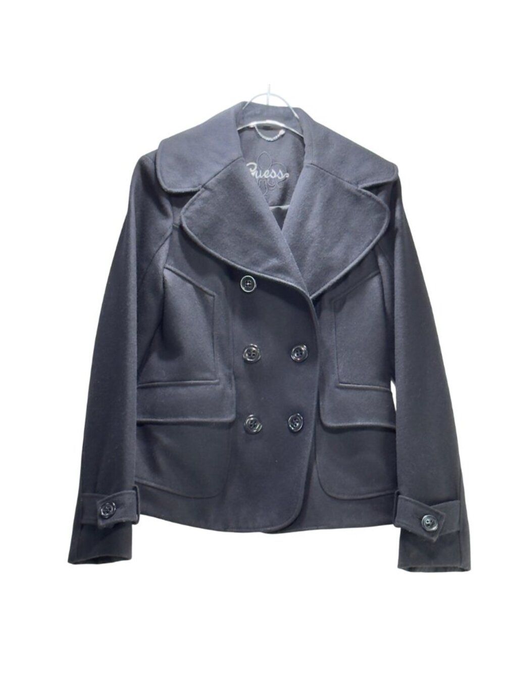Guess Women's Black Double-Breasted Peacoat Wool Blend Size S - Picture 6 of 14